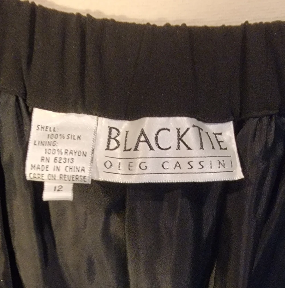 Oleg Cassini Black Tie Black Silk A-Line Maxi Skirt Size 12 - Picture 10 of 16